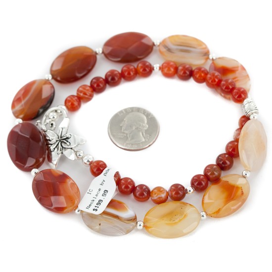 Certified Authentic Navajo Nickel Natural Carnelian Native American Necklace 25289-2