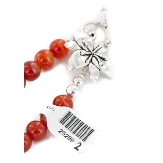 Certified Authentic Navajo Nickel Natural Carnelian Native American Necklace 25289-2