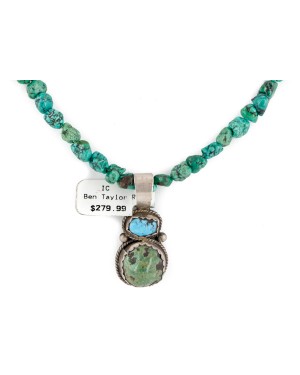 .925 Sterling Silver Certified Authentic Navajo Natural and and Spiderweb Turquoise Quartz Native American Necklace 14545-13-15781