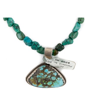 .925 Sterling Silver Certified Authentic Navajo Natural and Spiderweb Turquoise Hematite Native American Necklace 15029-3-15781