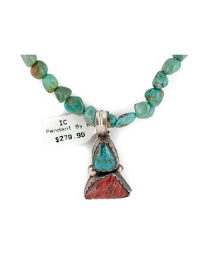 .925 Sterling Silver Certified Authentic Navajo Natural Turquoise Spiny Oyster Lapis Native American Necklace  14492-28-15781