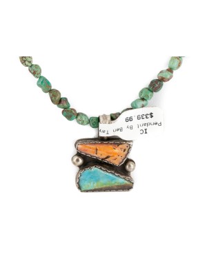 .925 Sterling Silver Certified Authentic Navajo Natural Turquoise Spiny Oyster Lapis Native American Necklace 14785-15781