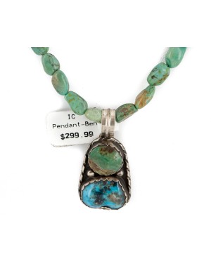 .925 Sterling Silver Certified Authentic Navajo Turquoise Native American Necklace 740104-64-15781