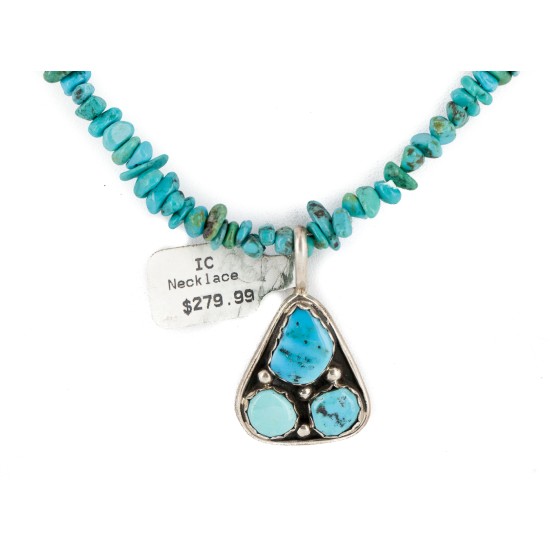 .925 Sterling Silver Navajo Certified Authentic Turquoise Native American Necklace 15215-1577
