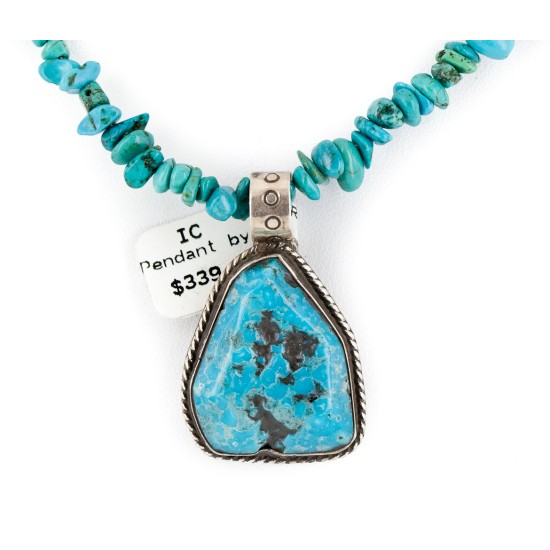 Certified Authentic .925 Sterling Silver Navajo Natural Turquoise Native American Necklace 15003-2-15222
