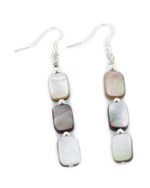 Certified Authentic Navajo .925 Sterling Silver Hooks Dangle Natural Abelone Native American Earrings 18107-2