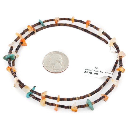 Certified Authentic Navajo .925 Sterling Silver Natural Turquoise Carnelian Native American Necklace Chain 750191
