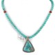 .925 Sterling Silver Certified Authentic Navajo Natural Turquoise and Coral Native American Necklace 15003-9-15222