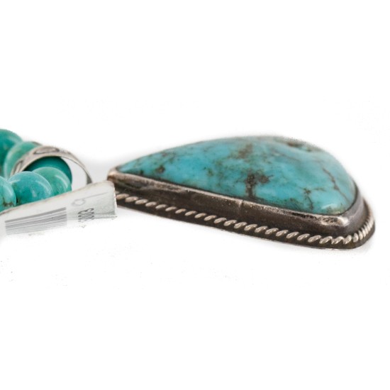.925 Sterling Silver Certified Authentic Navajo Natural Turquoise and Coral Native American Necklace 15003-9-15222