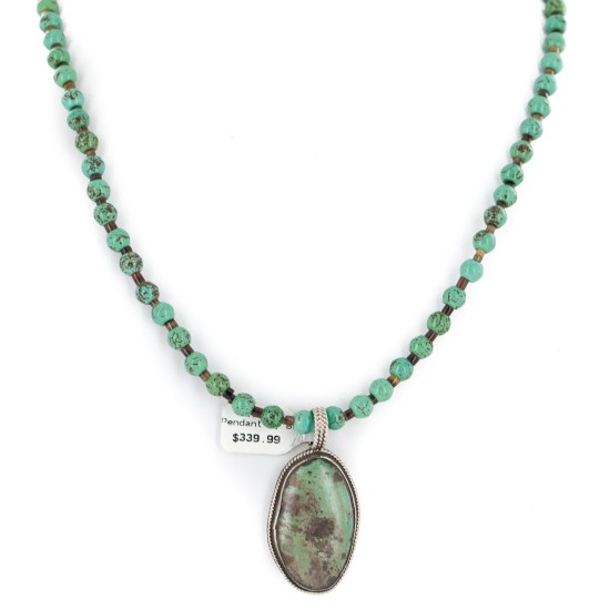 .925 Sterling Silver Certified Authentic Navajo Natural Turquoise Native American Necklace 15003-1-15338