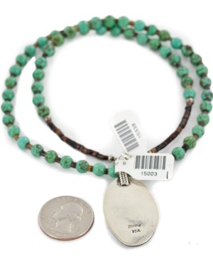 .925 Sterling Silver Certified Authentic Navajo Natural Turquoise Native American Necklace 15003-1-15338