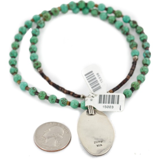 .925 Sterling Silver Certified Authentic Navajo Natural Turquoise Native American Necklace 15003-1-15338