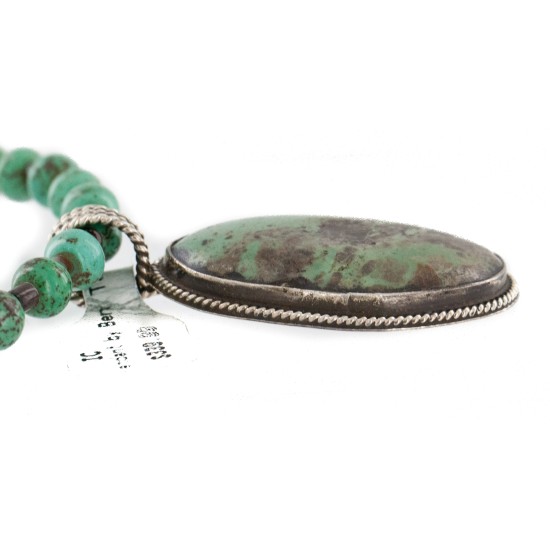 .925 Sterling Silver Certified Authentic Navajo Natural Turquoise Native American Necklace 15003-1-15338