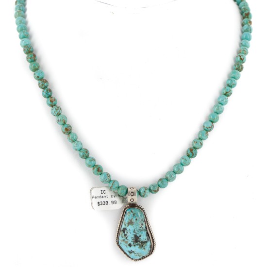 .925 Sterling Silver Certified Authentic Navajo Natural Turquoise Native American Necklace 5003-7-15222