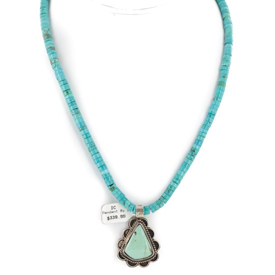 .925 Sterling Silver Certified Authentic Navajo Natural Turquoise Native American Necklace 14798-5-15398