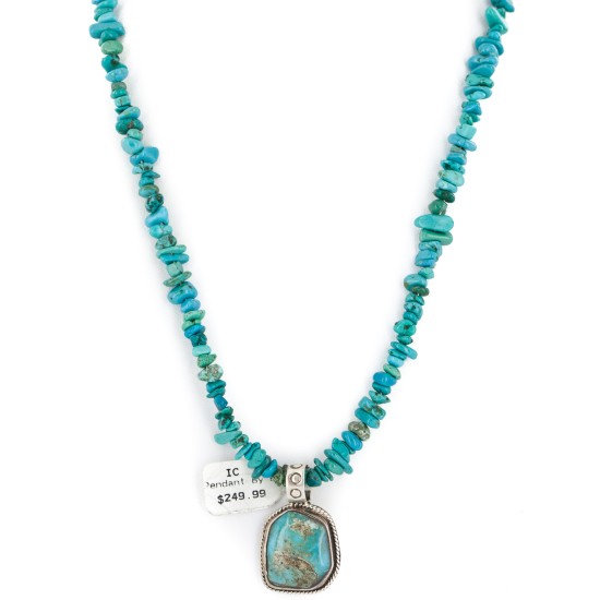 .925 Sterling Silver Navajo Certified Authentic Natural Turquoise Native American Necklace 14807-20-15222