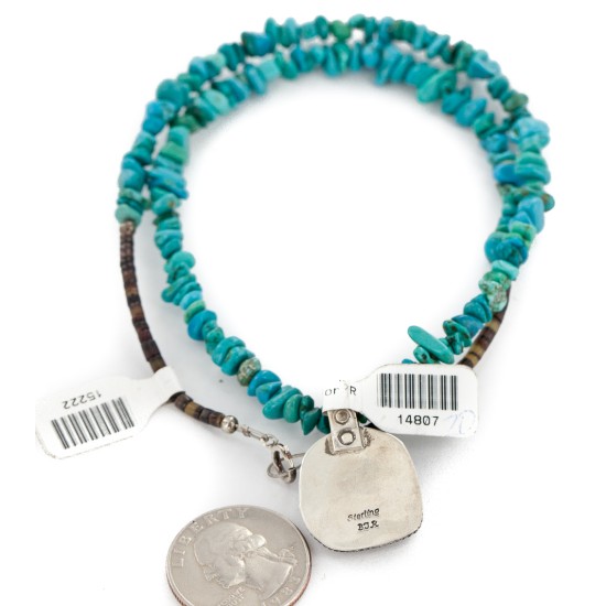.925 Sterling Silver Navajo Certified Authentic Natural Turquoise Native American Necklace 14807-20-15222