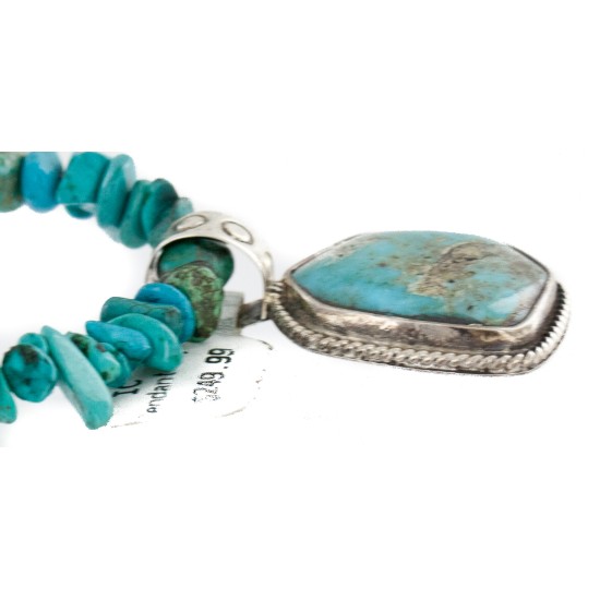 .925 Sterling Silver Navajo Certified Authentic Natural Turquoise Native American Necklace 14807-20-15222