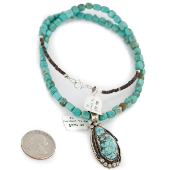 .925 Sterling Silver Certified Authentic Navajo Natural Turquoise Native American Necklace 15017-28-1577 .925 Sterling Silver Certified Authentic Navajo Natural Turquoise Native American Necklace 15017-28-1577