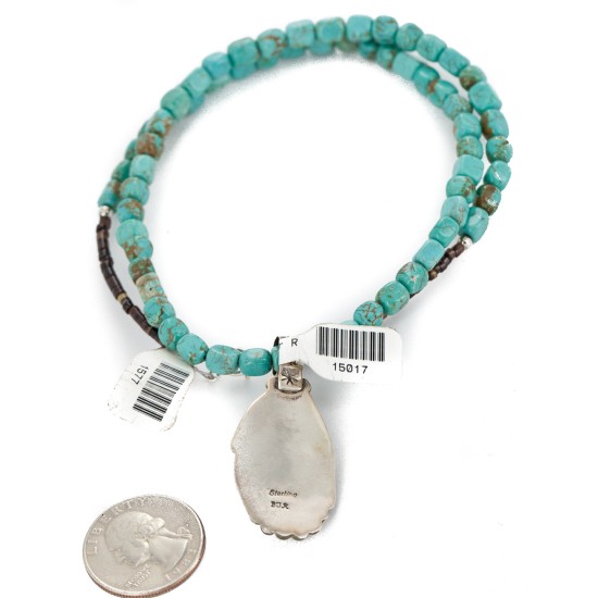 .925 Sterling Silver Certified Authentic Navajo Natural Turquoise Native American Necklace 15017-28-1577 .925 Sterling Silver Certified Authentic Navajo Natural Turquoise Native American Necklace 15017-28-1577