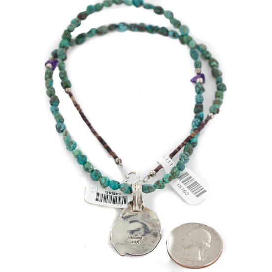 .925 Sterling Silver Certified Authentic Navajo Turquoise Amethyst Native American Necklace 14545-12-15762