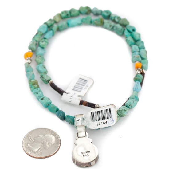 .925 Sterling Silver Certified Authentic Navajo Natural Turquoise Spiny Oyster Native American Necklace 14164-13-15781