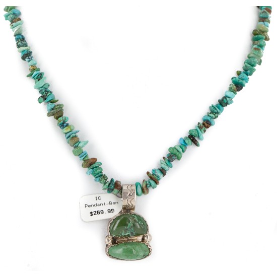 .925 Sterling Silver Certified Authentic Navajo Turquoise Native American Necklace 740111-15929-10