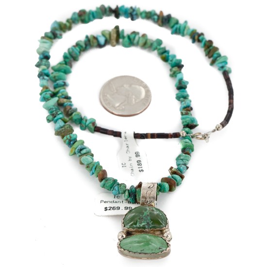 .925 Sterling Silver Certified Authentic Navajo Turquoise Native American Necklace 740111-15929-10