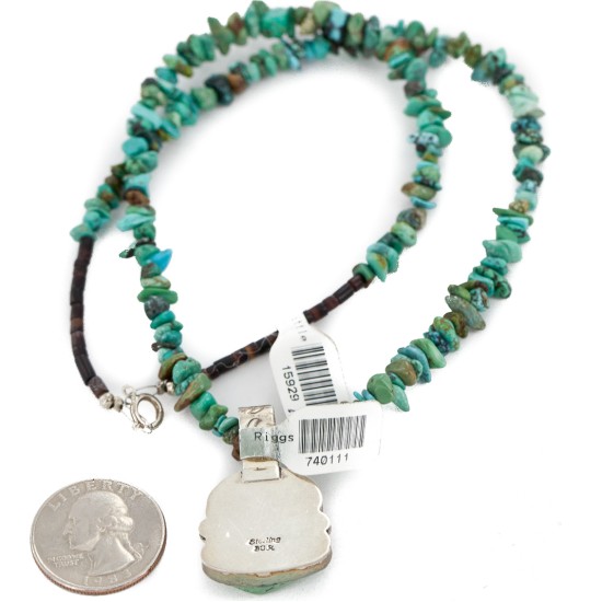 .925 Sterling Silver Certified Authentic Navajo Turquoise Native American Necklace 740111-15929-10
