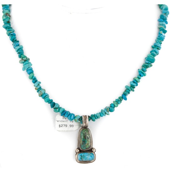 .925 Sterling Silver Certified Authentic Navajo Turquoise Native American Necklace 14476-6-15393