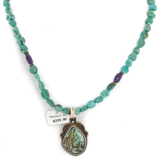 .925 Sterling Silver Certified Authentic Navajo Natural Mountain and Turquoise Amethyst Native American Necklace 15003-24-15762-2 .925 Sterling Silver Certified Authentic Navajo Natural Mountain and Turquoise Amethyst Native American Necklace 15003-24-15762-2