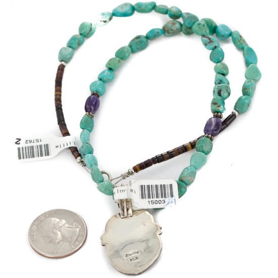 .925 Sterling Silver Certified Authentic Navajo Natural Mountain and Turquoise Amethyst Native American Necklace 15003-24-15762-2 .925 Sterling Silver Certified Authentic Navajo Natural Mountain and Turquoise Amethyst Native American Necklace 15003-24-15762-2