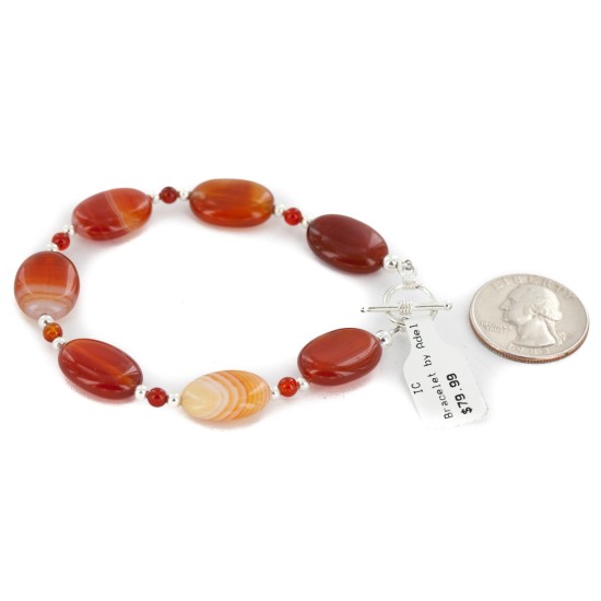 Certified Authentic Navajo Nickel Natural Carnelian Native American Bracelet 12931-2
