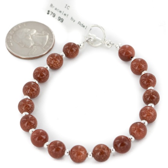 Certified Authentic Navajo Natural Goldstone Nickel Native American Bracelet 12933