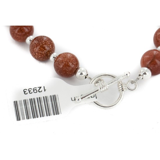 Certified Authentic Navajo Natural Goldstone Nickel Native American Bracelet 12933