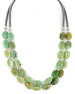 3 Strand Certified Authentic Navajo Nickel Green Jasper Hematite Native American Necklace 17013