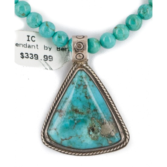 .925 Sterling Silver Certified Authentic Navajo Natural Turquoise and Coral Native American Necklace 15003-9-15222