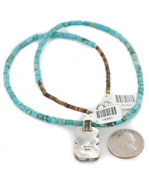 .925 Sterling Silver Certified Authentic Navajo Natural Turquoise Native American Necklace 14297-12-15762