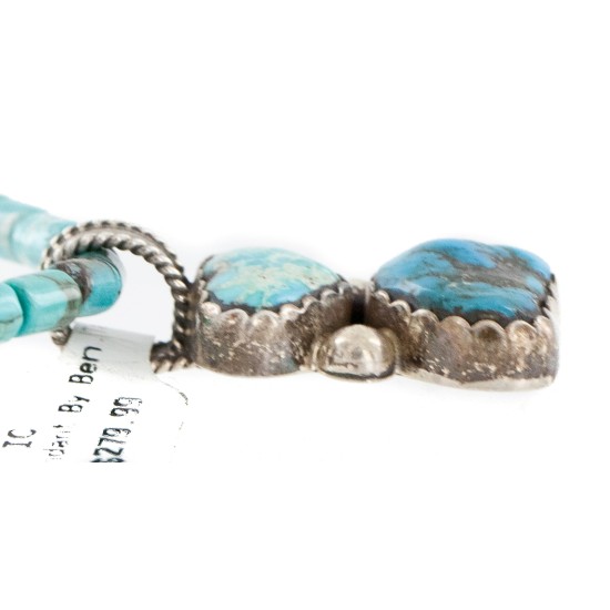 .925 Sterling Silver Certified Authentic Navajo Natural Turquoise Native American Necklace 14297-12-15762