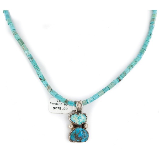 .925 Sterling Silver Certified Authentic Navajo Natural Turquoise Native American Necklace 14297-12-15762