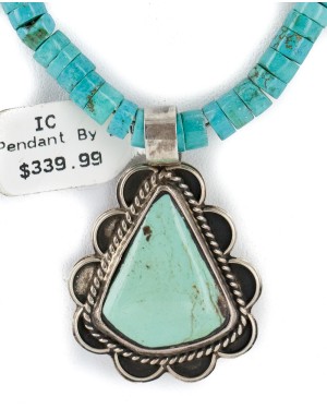 .925 Sterling Silver Certified Authentic Navajo Natural Turquoise Native American Necklace 14798-5-15398