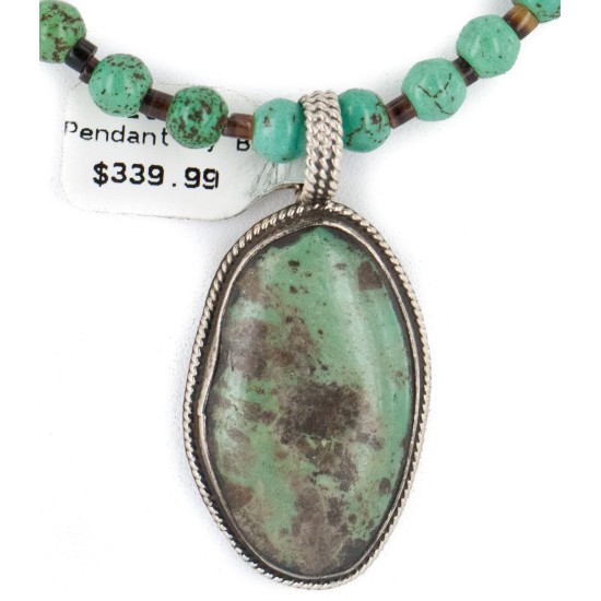 .925 Sterling Silver Certified Authentic Navajo Natural Turquoise Native American Necklace 15003-1-15338