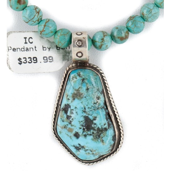 .925 Sterling Silver Certified Authentic Navajo Natural Turquoise Native American Necklace 5003-7-15222