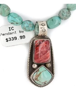 .925 Sterling Silver Navajo Natural Turquoise Spiny Oyster Coral Native American Necklace 15017-27-1577 .925 Sterling Silver Navajo Natural Turquoise Spiny Oyster Coral Native American Necklace 15017-27-1577