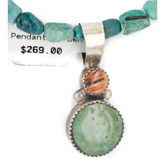 .925 Sterling Silver Certified Authentic Navajo Natural Turquoise Spiny Oyster Native American Necklace 14164-13-15781