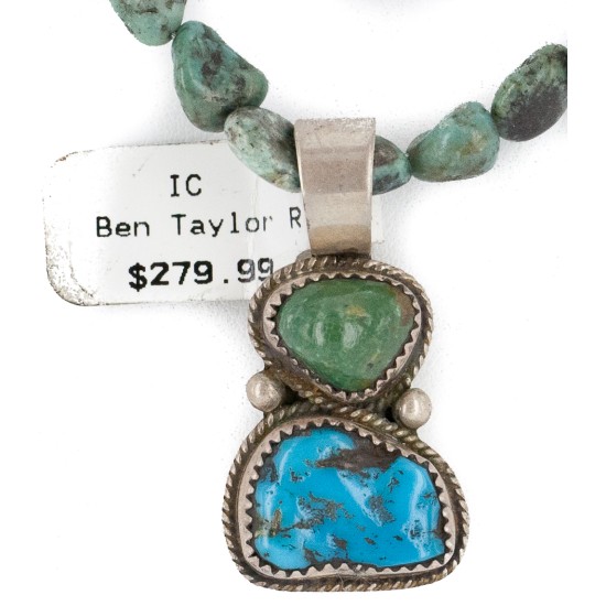 .925 Sterling Silver Certified Authentic Navajo Turquoise Coral Native American Necklace 14545-20-14949