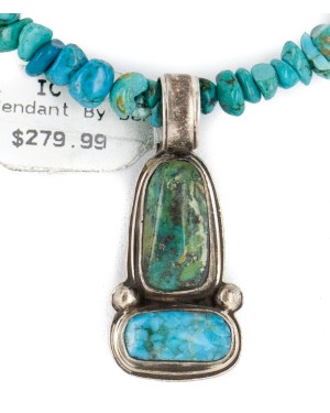 .925 Sterling Silver Certified Authentic Navajo Turquoise Native American Necklace 14476-6-15393