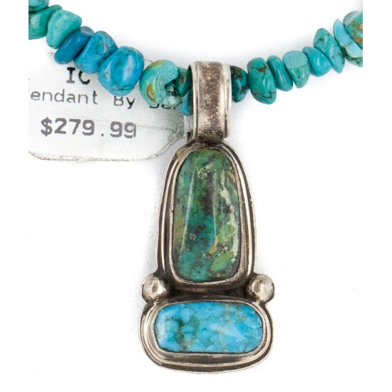 .925 Sterling Silver Certified Authentic Navajo Turquoise Native American Necklace 14476-6-15393