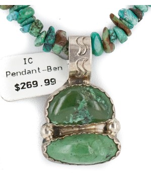 .925 Sterling Silver Certified Authentic Navajo Turquoise Native American Necklace 740111-15929-10