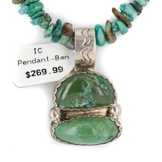 .925 Sterling Silver Certified Authentic Navajo Turquoise Native American Necklace 740111-15929-10